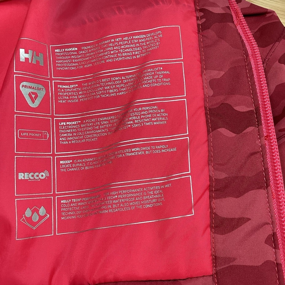 Kids Helly Hansen Jr Skyhigh Insulated Ski/snowboard Jacket Red Camo 8/128 - Picture 8 of 13